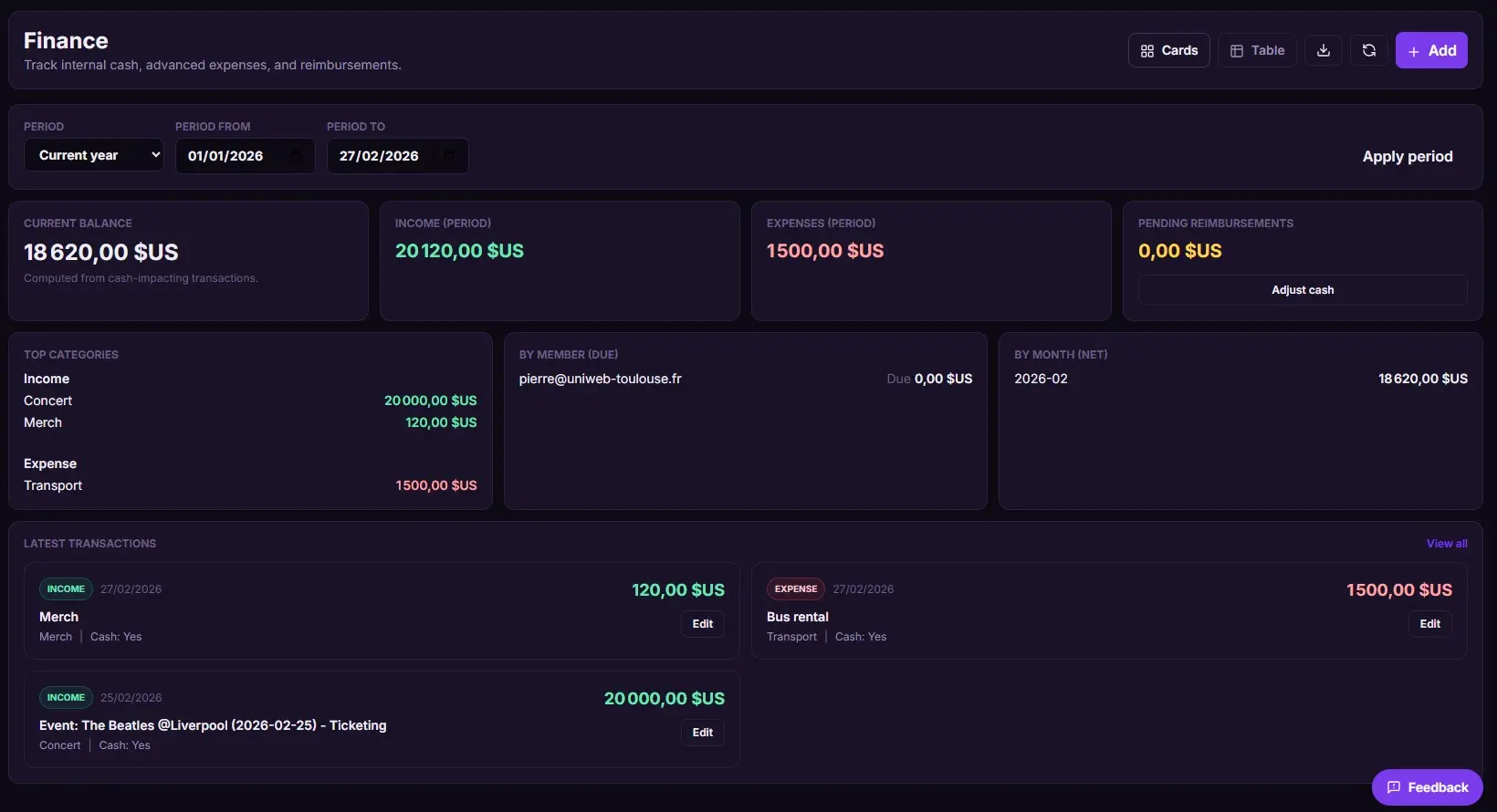 Band Finance Tracking